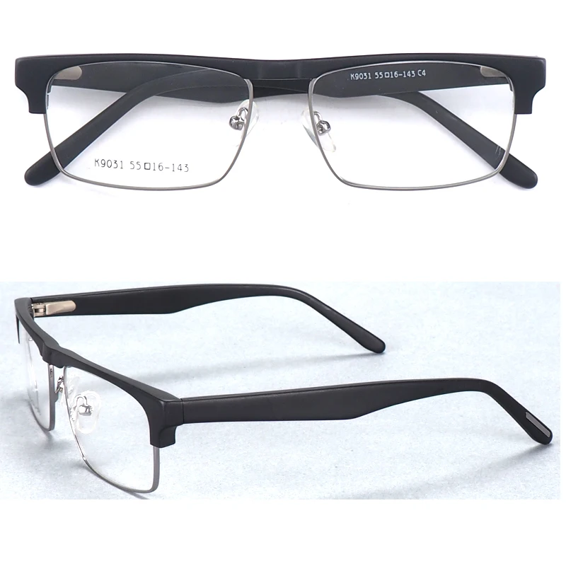 

Business Men Square Glasses Frames for Men Half Rim Eyeglass Frame Prescription Eyewear Metal Acetate Optical Spectacles Vintage