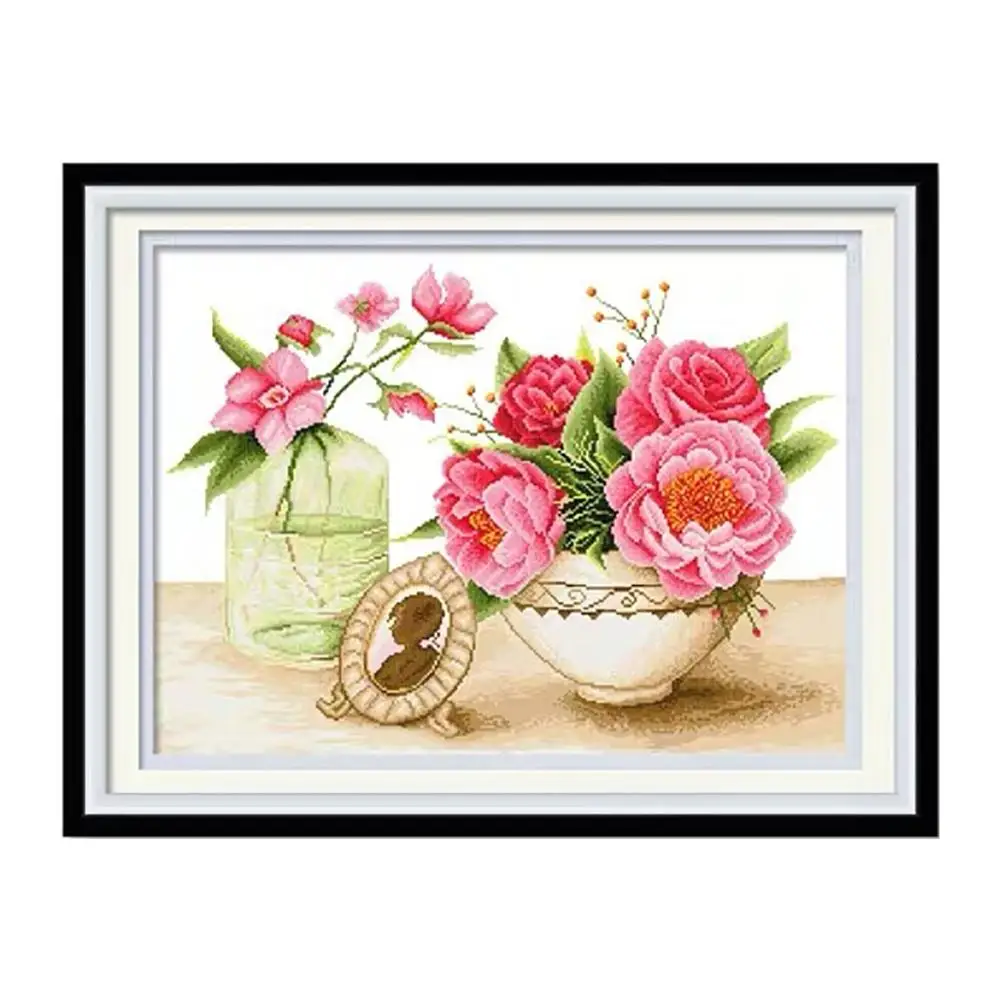 Beautiful Rose Blossom Bouquet of Wild Flower Bowl of Fruits Purple Flower Stamped Cross Stitch Kit Embroidery needlework set