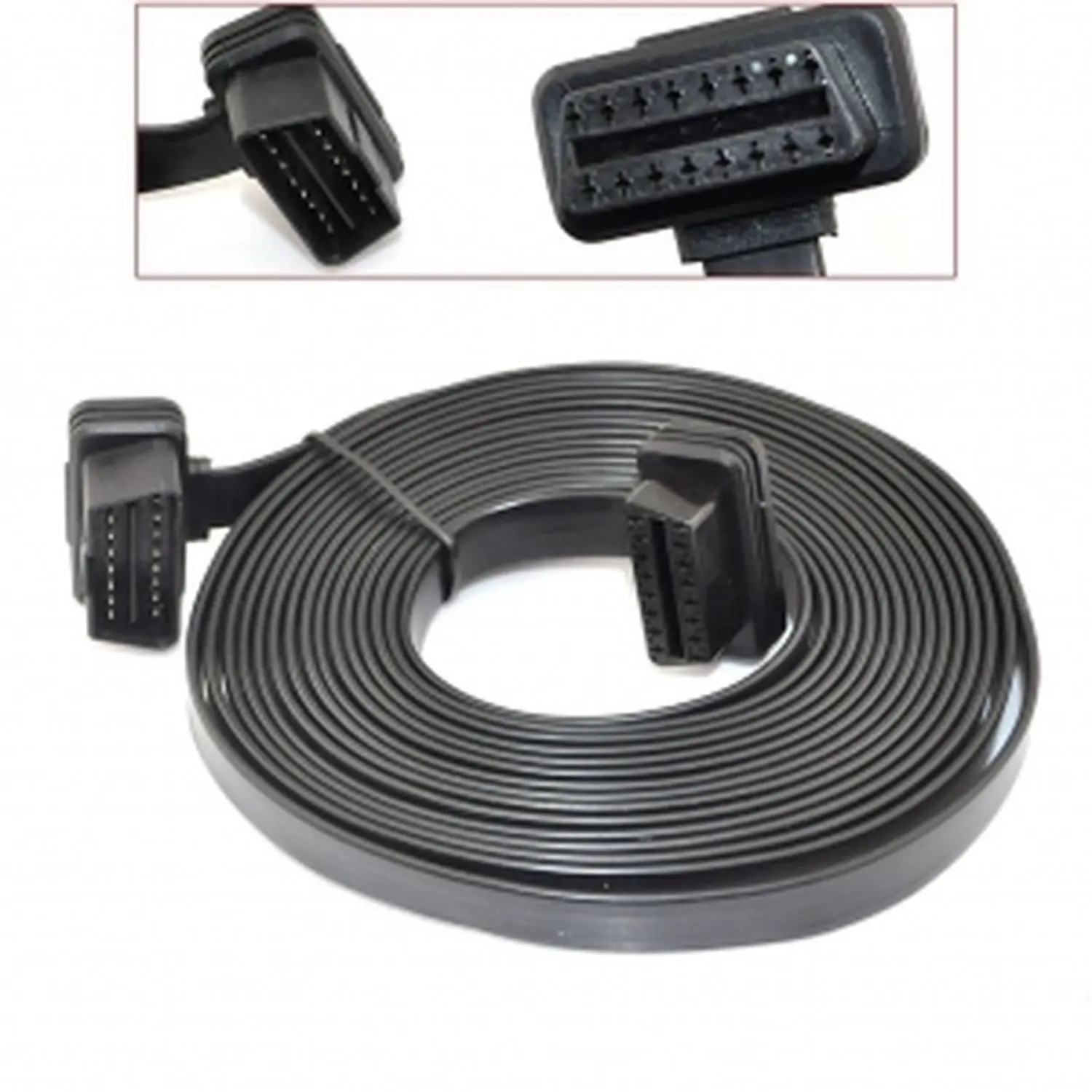5M Flat Male to Female OBD 2 OBD-II Car Diagnostic Extension Cable 16 Pin