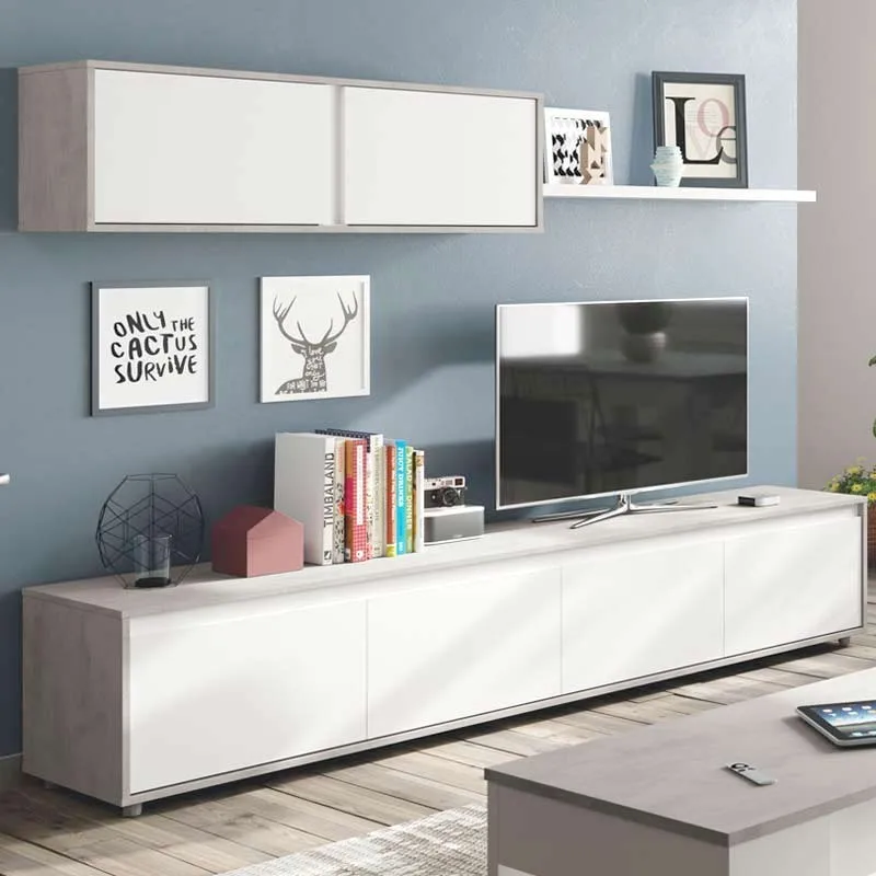 Modern living room furniture, Alida dining modules, Artik White and cement gray. Measures: 43x200x41 cm