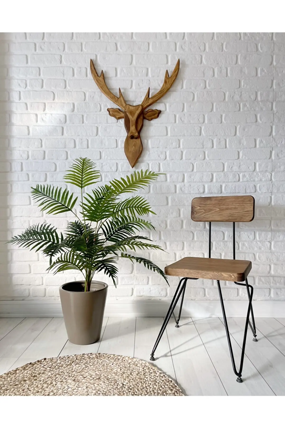 Wooden Deer Head 2 Dimensions Walnut Color Special Design Modern Wood Carving Has Different VIP Aging Pattern