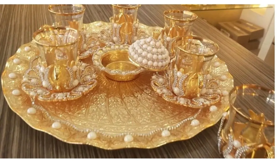 

Turkey authentic AMAZING Gift come and get Laleli İnci And Saworaski Stone Tea Set.