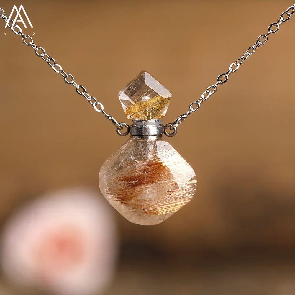 Elegante Frauen Tiny Flash Labradorit Stein Diffusor Flasche Anhänger Halskette Vergoldet Ätherisches Öl Fläschchen Schmuck Geschenk Dropship – Detail 16