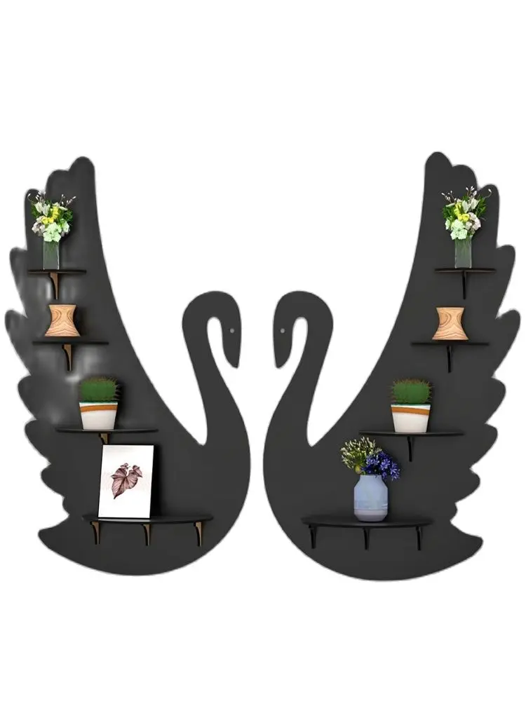 Swan Shaped 2 Pcs Wooden 8 Shelf Wall Mounted Home Indoor Art Decor Nordic Storage Rack Holder DIY Organizer Kids room Kitchen