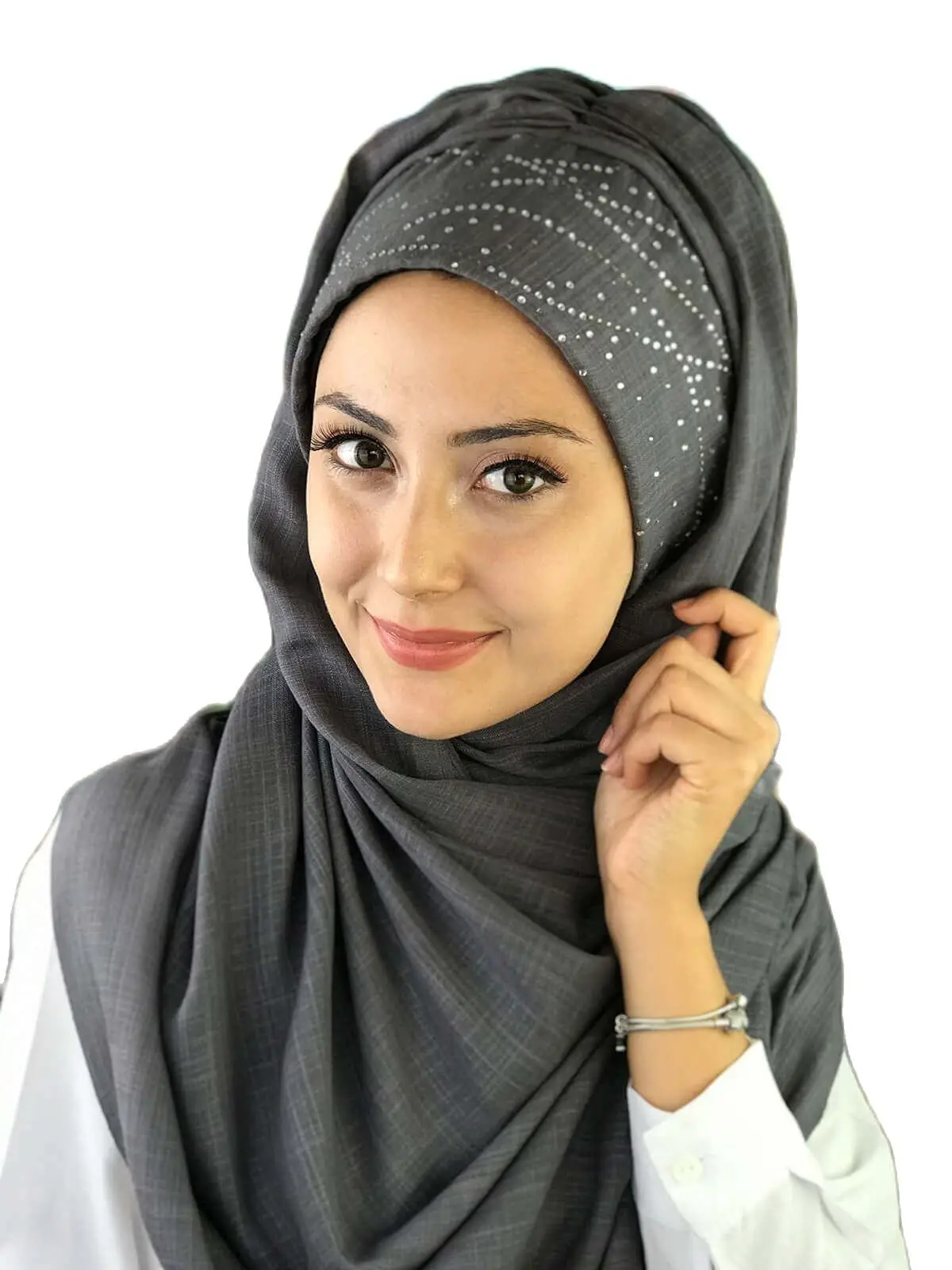 2022 New Fashion Hijab Women Muslim Islamic Turban Scarf Hat Foulard Silver Printed Milky Way Pattern Dark Gray Ready Made Shawl