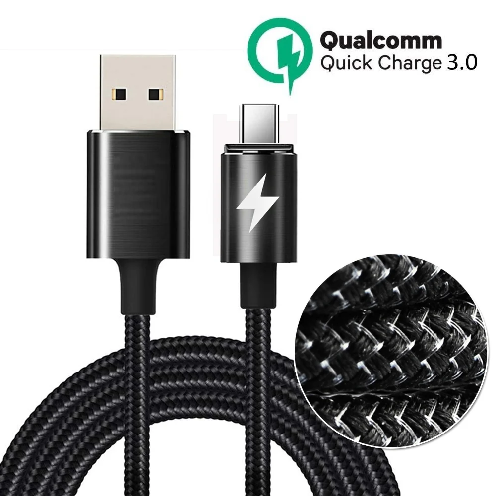 Fast charging Cable for mobile and tablet with USB Type-C connection nylon braided cable charging and data Huawei, Xiaomi, Samsung