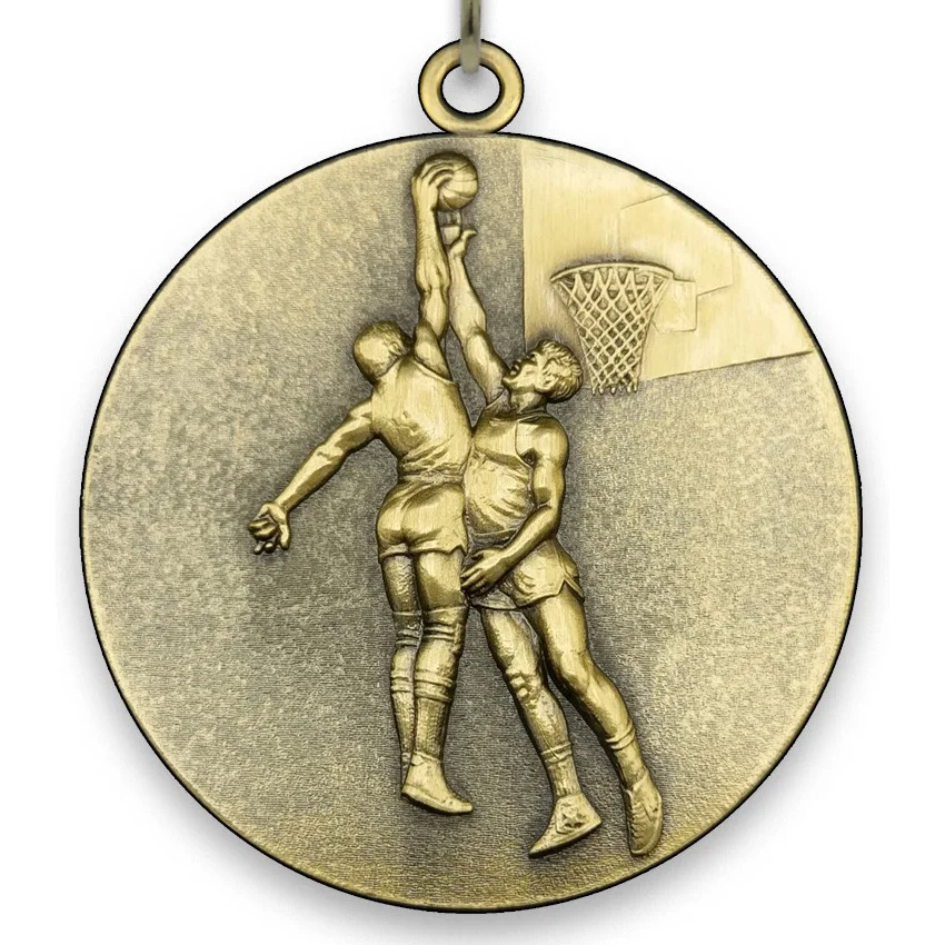 Large Metal - Basketball Medal Male - Gold - 6,4 cm - with belt size 2,2cm x 80 cm -  Choice of Ribbon Colours.