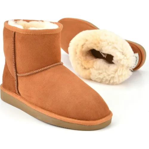 Pegia Echt Suede Binnenkant Bont Klassieke Vrouwen Korte Laarzen 191021 Tan