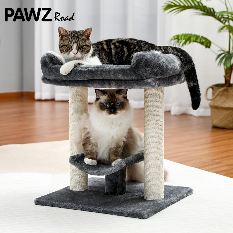 H48CM Small Cat Tree with Top Large Perch Bed Curved Platform 2 Fully Wrapped Scratching Post for Cat rascador gato arbre à chat