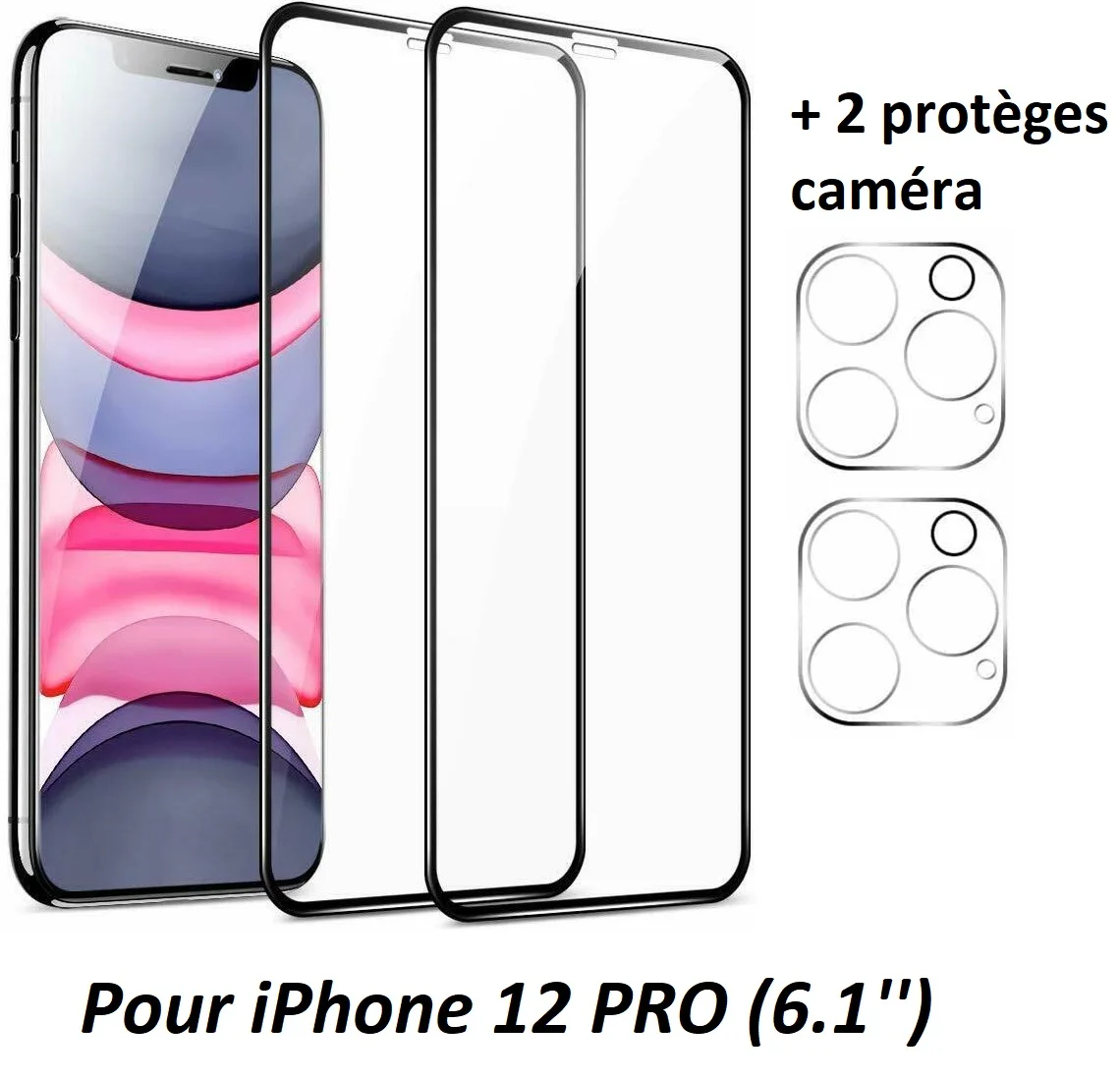 X2 tempered glass screen protectors + 2 rear lens camera protectors for iPhone 12 PRO (6.1) full Glass accessory