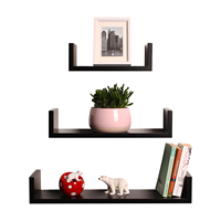 3PCs/set U Shaped Floating Shelves Bookcase Rack Toys Storage Display Shelf Organizer Decorative Wooden Wall Mounted Shelf