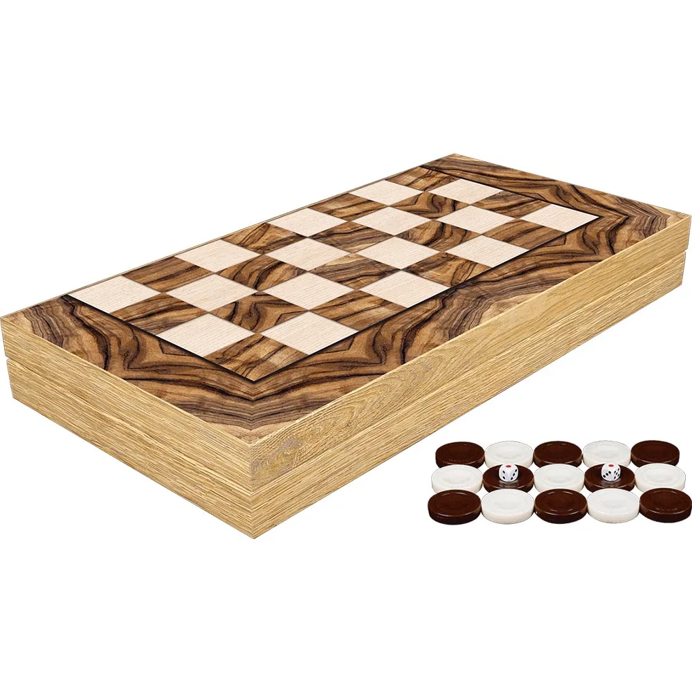 Set Backgammon Permainan Papan Burl Zaitun Klasik