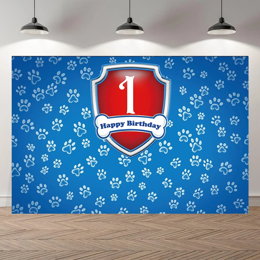 NeoBack Kids Photography Puppy Background Boy Girl Baby Dog Blue Paw Birthday Banner Backdrop Party Children Photo Photocall