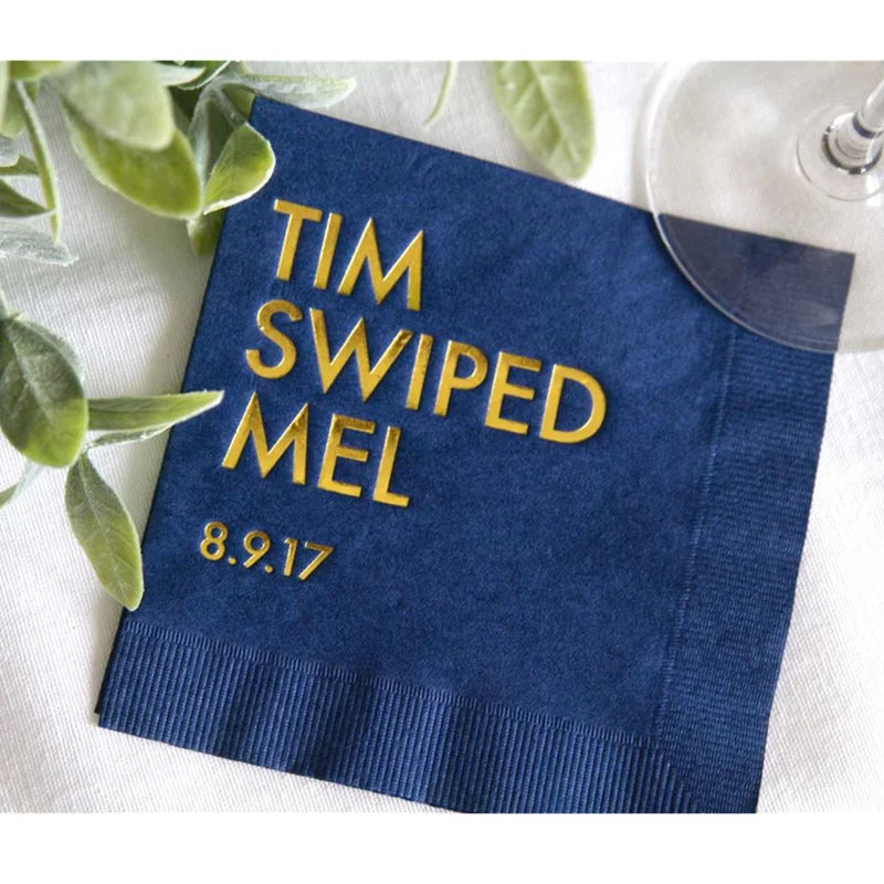 50Pcs Personalized Wedding Napkins, Love at First Swipe, Custom Cocktail Bar Napkins,