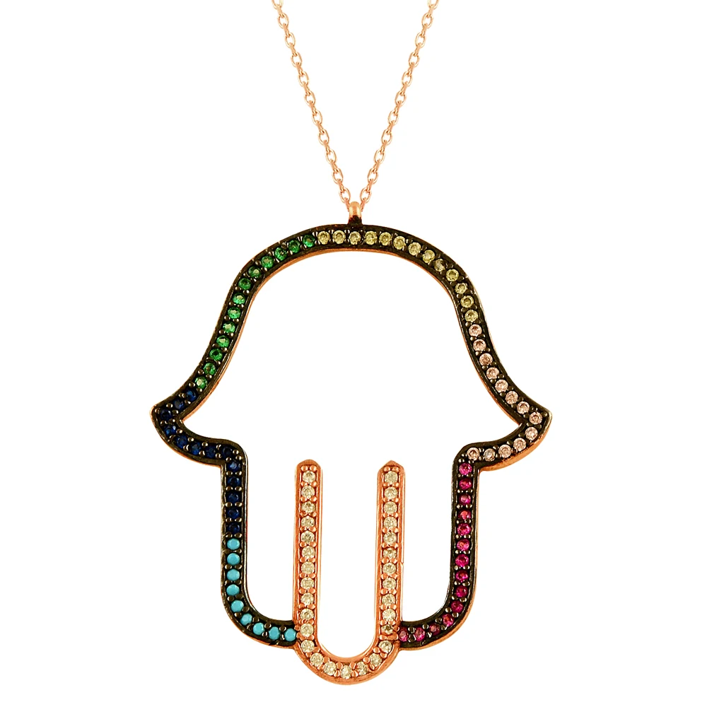 Hand of Fatima Necklace Fatima Hand Necklace Multicolor Fatima Hand 925 Sterling Silver Hamsa Necklace Gradient Rainbow New