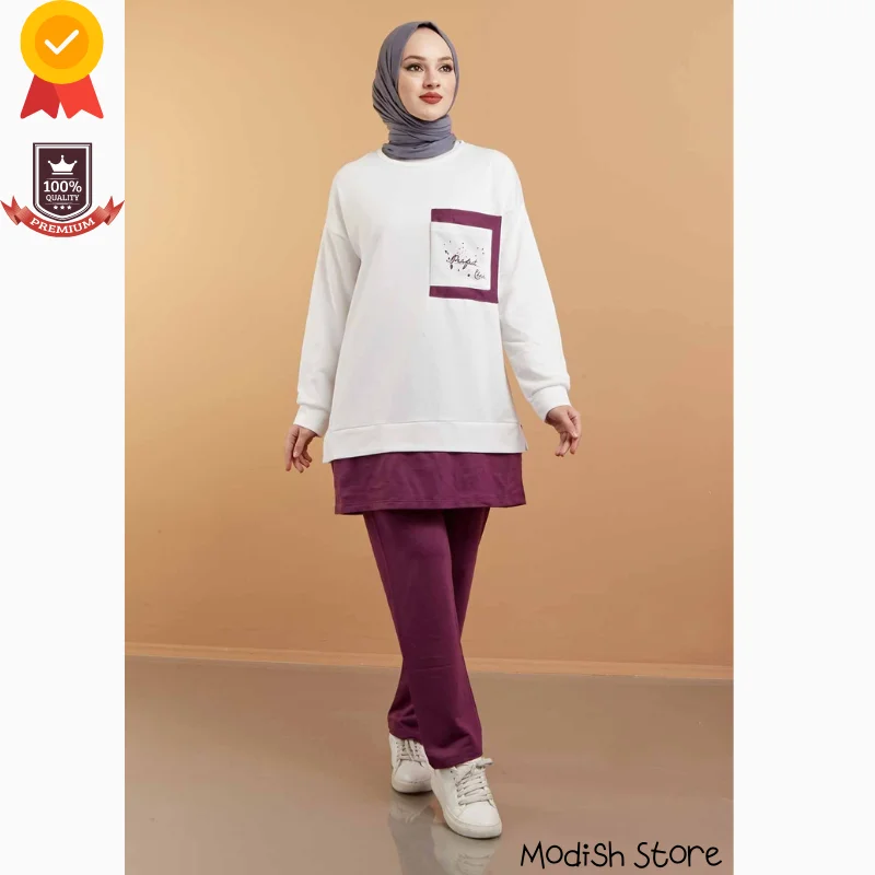 Ensembles de survêtement double musulman pour femmes, Abaya de Dubaï, Vêtements turcs pour femmes, Mode musulmane, Plus TANFor, Hiver, Automne, 2021