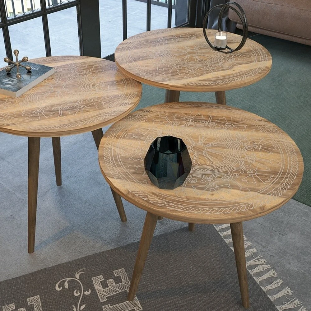 Coffee Table Tea Coffee Service Table Round Living Room Nightstand, Coffee Table Big Presentation Table Wood Leg