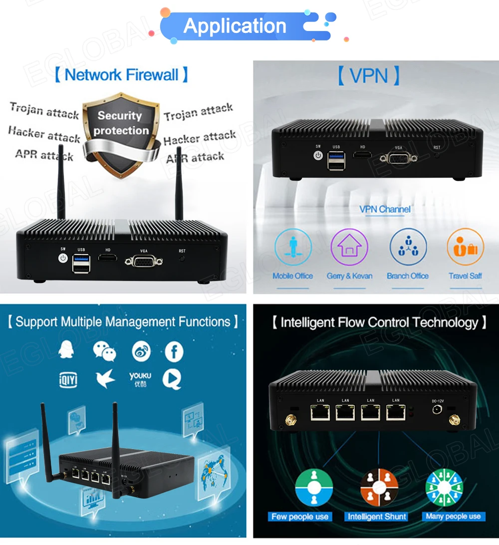 Imagem -06 - Eglobal-mini pc Linux J1900 Quad Core Nano Itx Intel Wgi211at Gigabit Rj45 Lan Servidor de Segurança sem Ventoinha