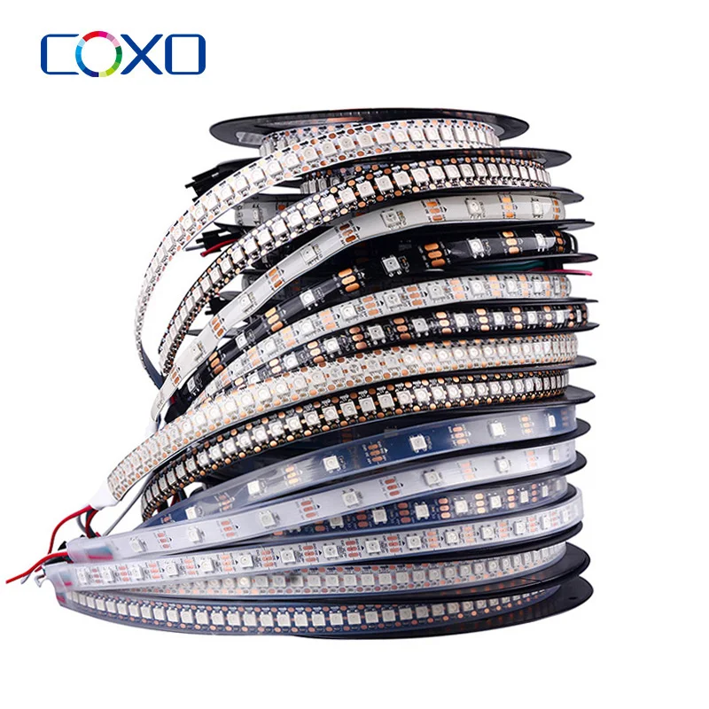 5V WS2812B Led Strip Light WS2812 RGB Led Lights strisce di illuminazione a Led intelligenti indirizzabili individualmente 2m 5m IP30 PCB bianco nero