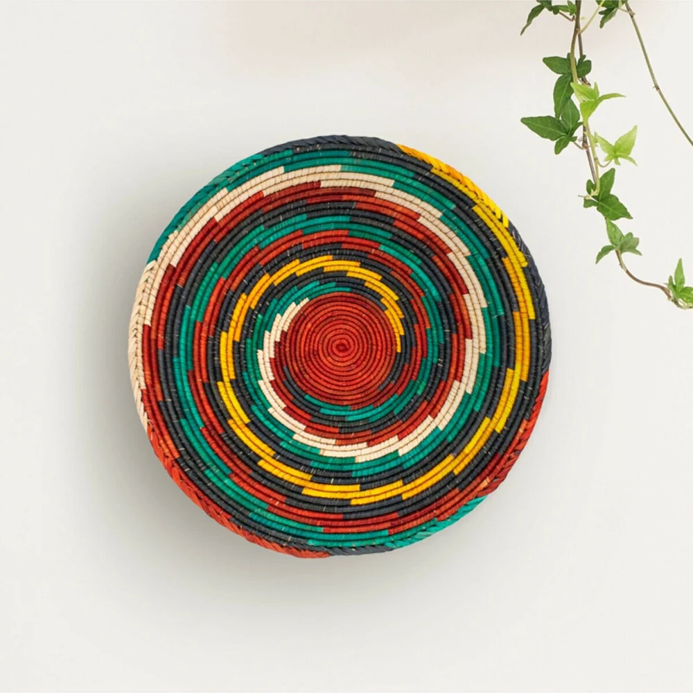 Swirl Pattern Boho Wicker Wall Plate Hanging Baskets Hanger Wall Basket Wall Décor Round Boho Wall Art