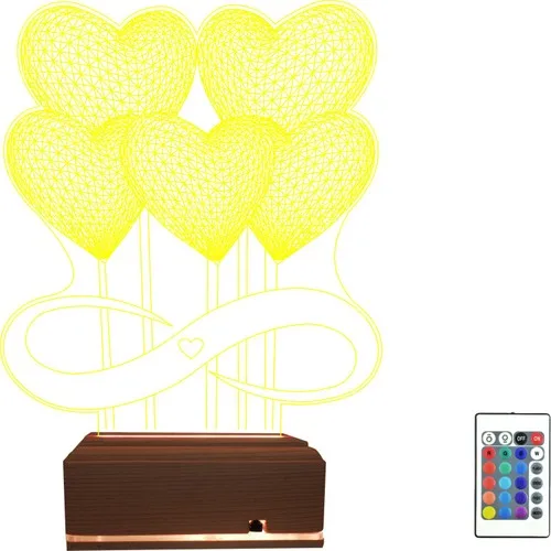 

Algelsin 3D 3 Dimensional LED Flying Heart Balloon Design 16 Color Table Lamp