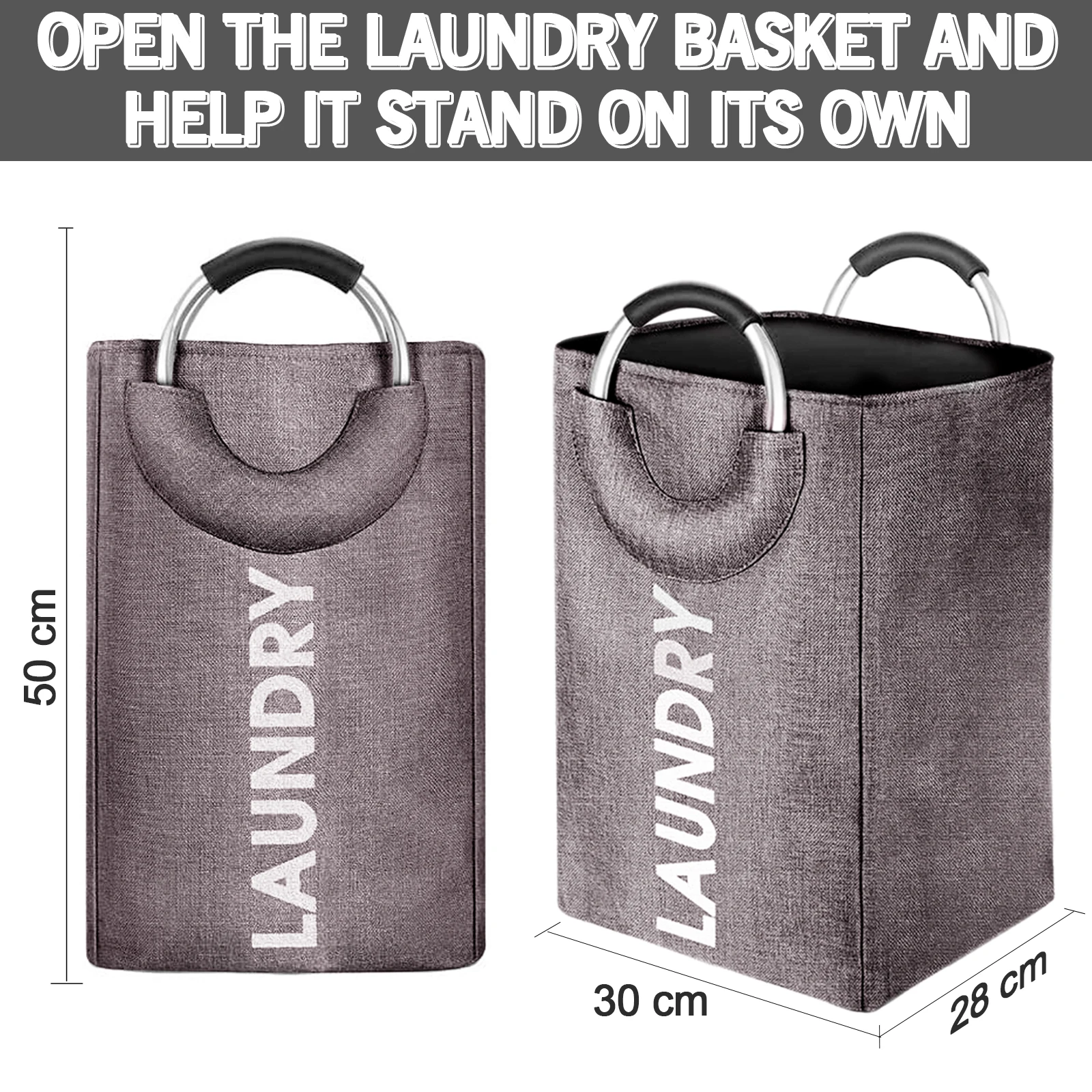 Foldable Handheld Laundry Basket, Toy Storage Basket with Ring Padded Aluminum Handle, Large Capacity75L for Easy Storage