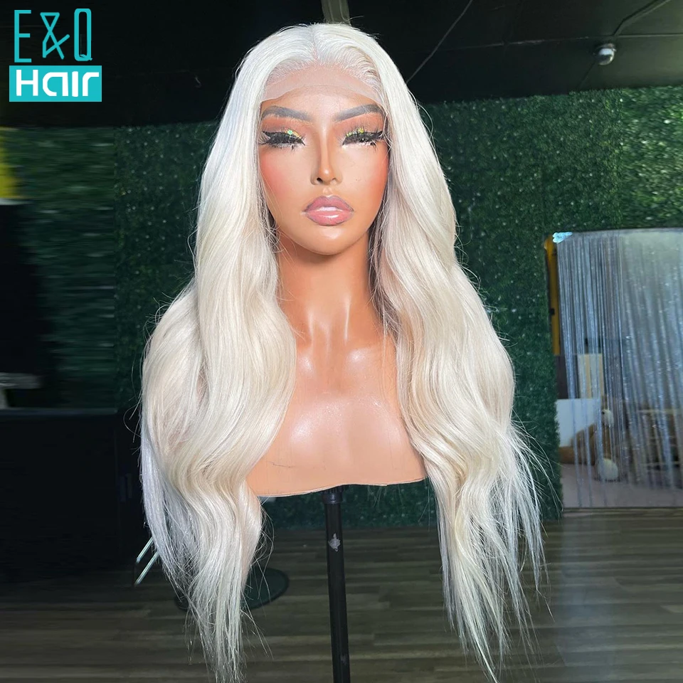 White Platinum Body Wave Lace Front Human Hair Wigs For Women Grey White Colored Straight Transparent 13X4 Lace Frontal Wig