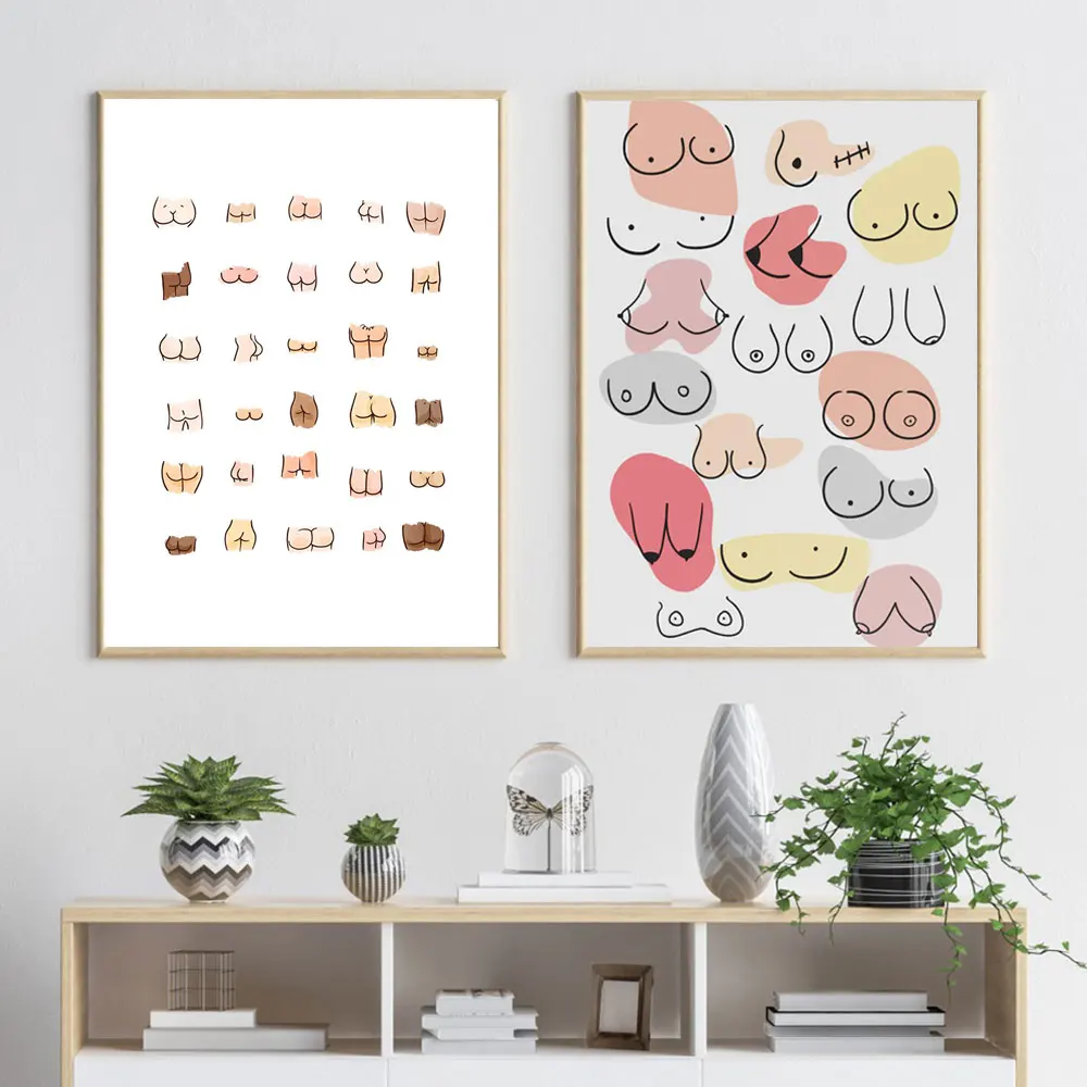 Nordic Funny Bums Poster Abstract Minimalist Art Print Body Canvas Painting Modern Nude Wall Picture Bathroom Toile Mural Decor