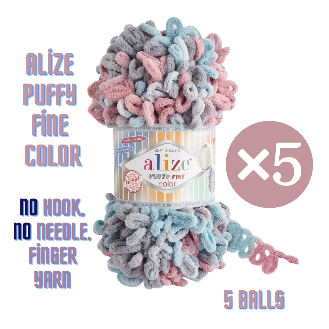 Alize Puffy Fine Color 5 Balls  Thread Plush Hand Knitting  Plaid Yarn Finger Knitting Yarn No Hook No Needle Doll Threads