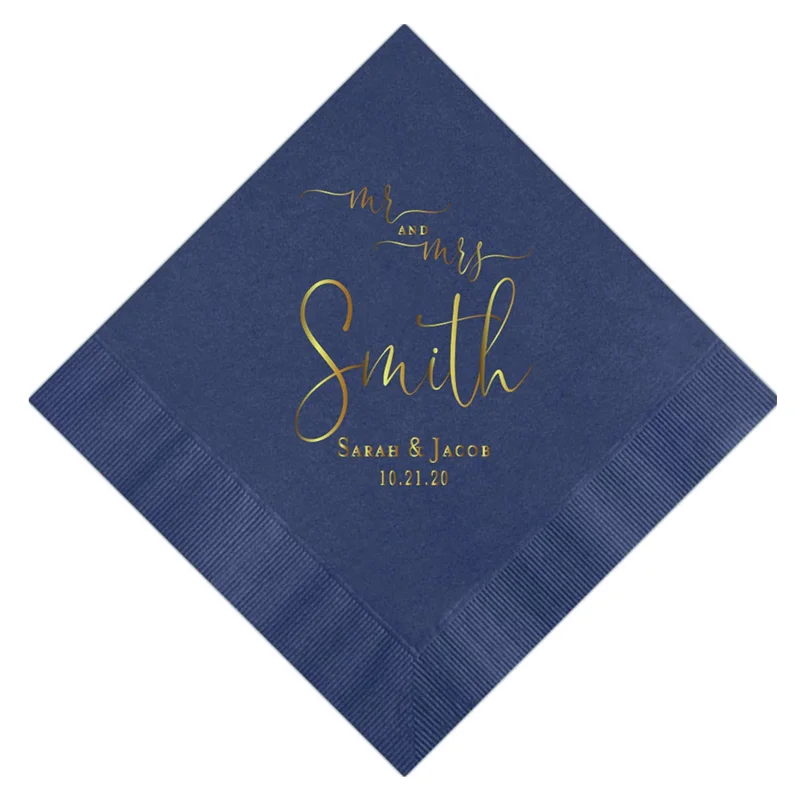 

50pcs Personalized Mr and Mrs Wedding Napkins, Custom Napkins,Monogram Beverage Cocktail Cake Luncheon Dinner Guest Towel