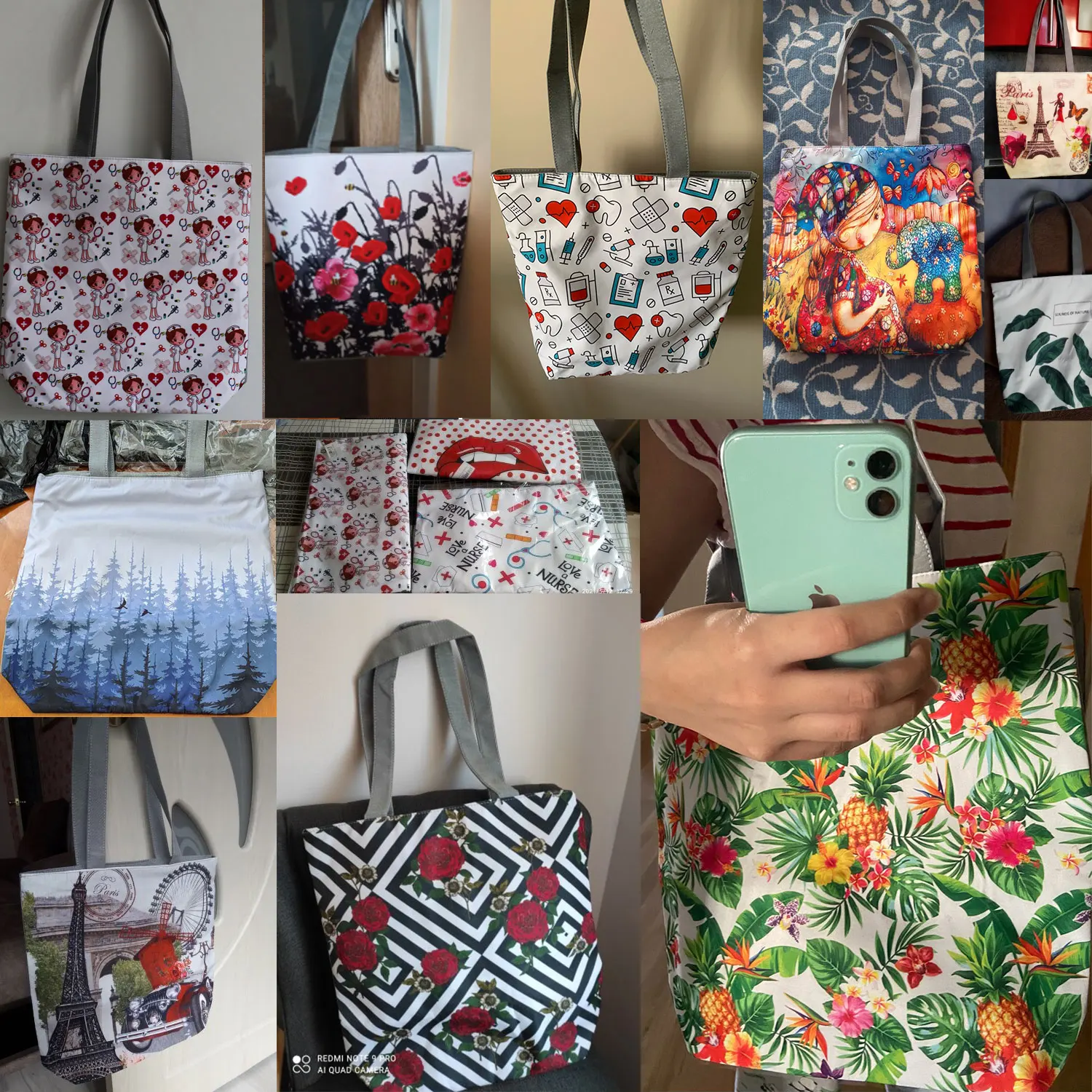 Sacs à main à imprimé floral géométrique pour femmes, sac fourre-tout, sac de plage tout assressenti, sacs portables, sac à soupe amical, haute