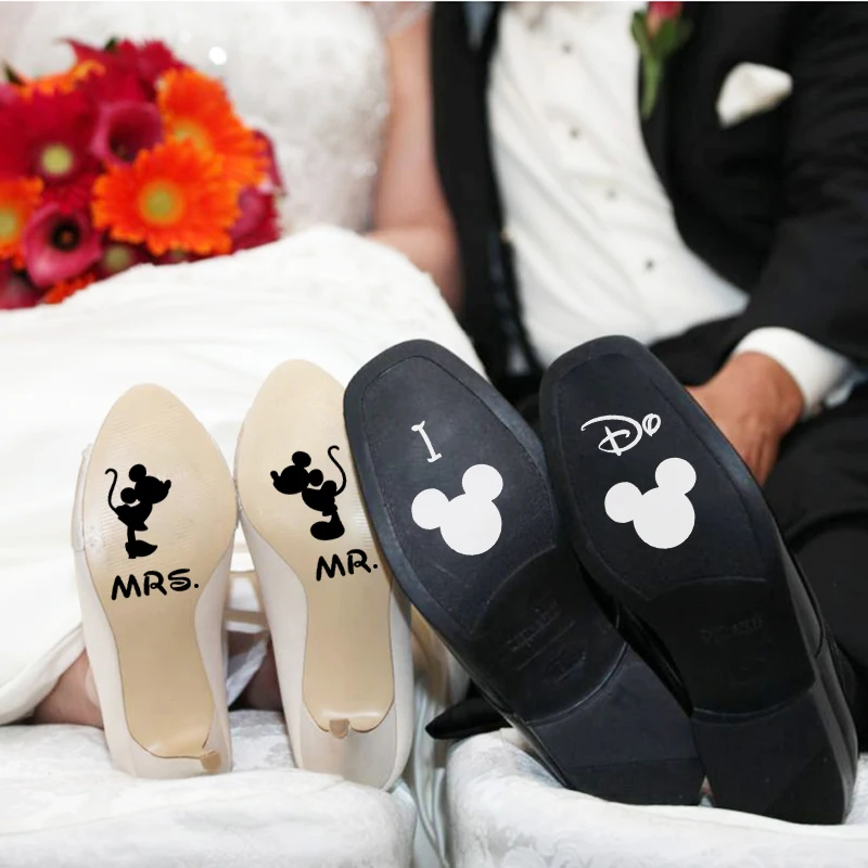 Mickey and Minnie Wedding Day Bride Shoe Vinyl Sticker Decals Princess Prince For Wedding Accessories Shoes Decoration Decal