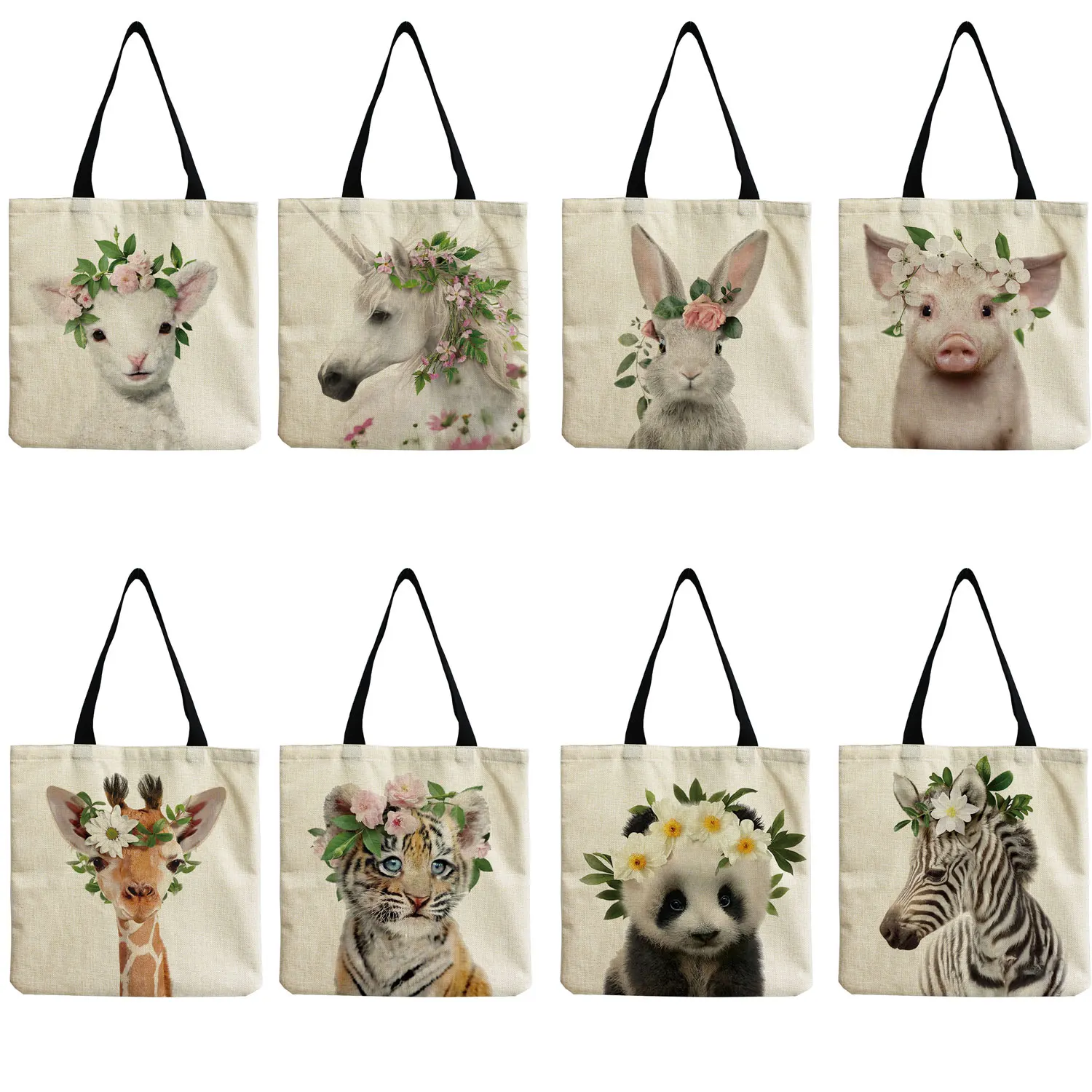 Cute Animal Series Panda Koala Elephant Print Women Handbag Casual Tote Shopping Bag Large Capacity Shoulder Bag Traveling Bags