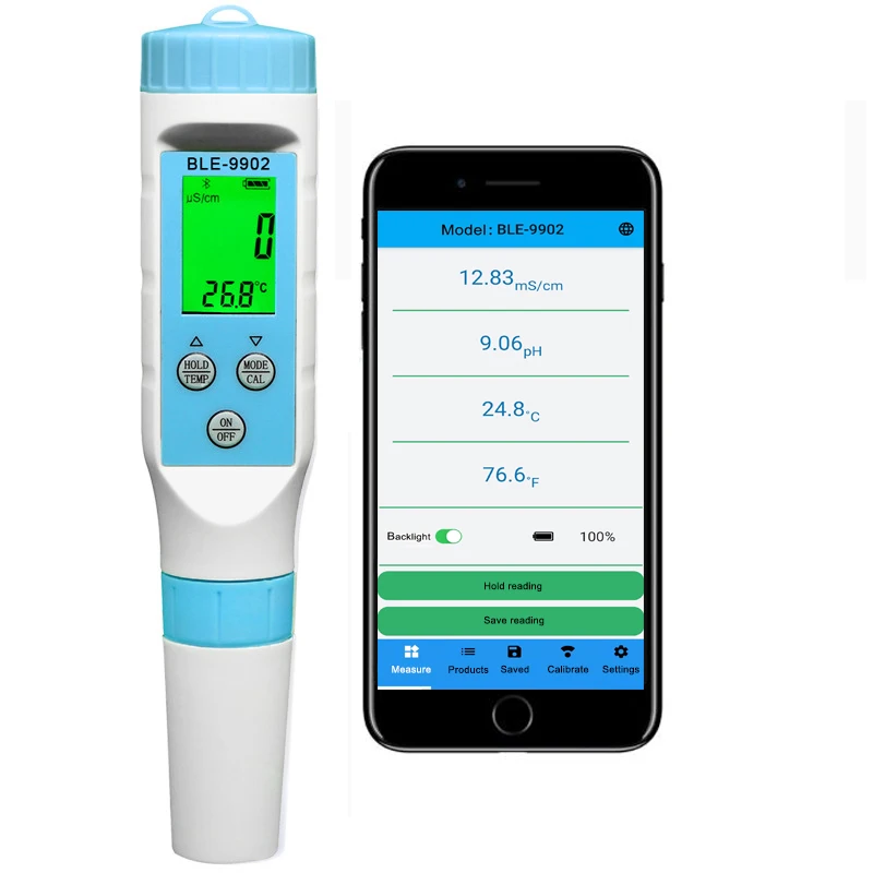 Esperto do Medidor de ph do Dente Azul Tds ph Tds Medidor de Temperatura Verificador do Monitor da Qualidade da Água de Digitas para a Piscina Profissional