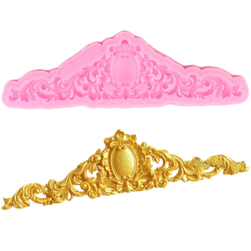 Baroque Scroll Relief Border Silicone Mold Gems Fondant Cupcake Topper Cake Decorating Tools Candy Clay Chocolate Gumpaste Mould