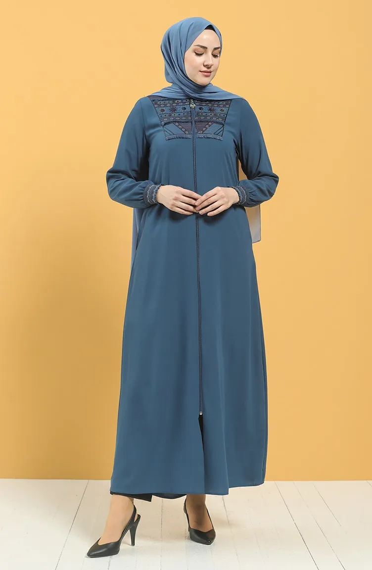 Women Hijab clothing Zippered Abaya Muslim Abaya Maxi Kaftan Sequin detailed ABAYA dresses for women Made in Turkey 2023