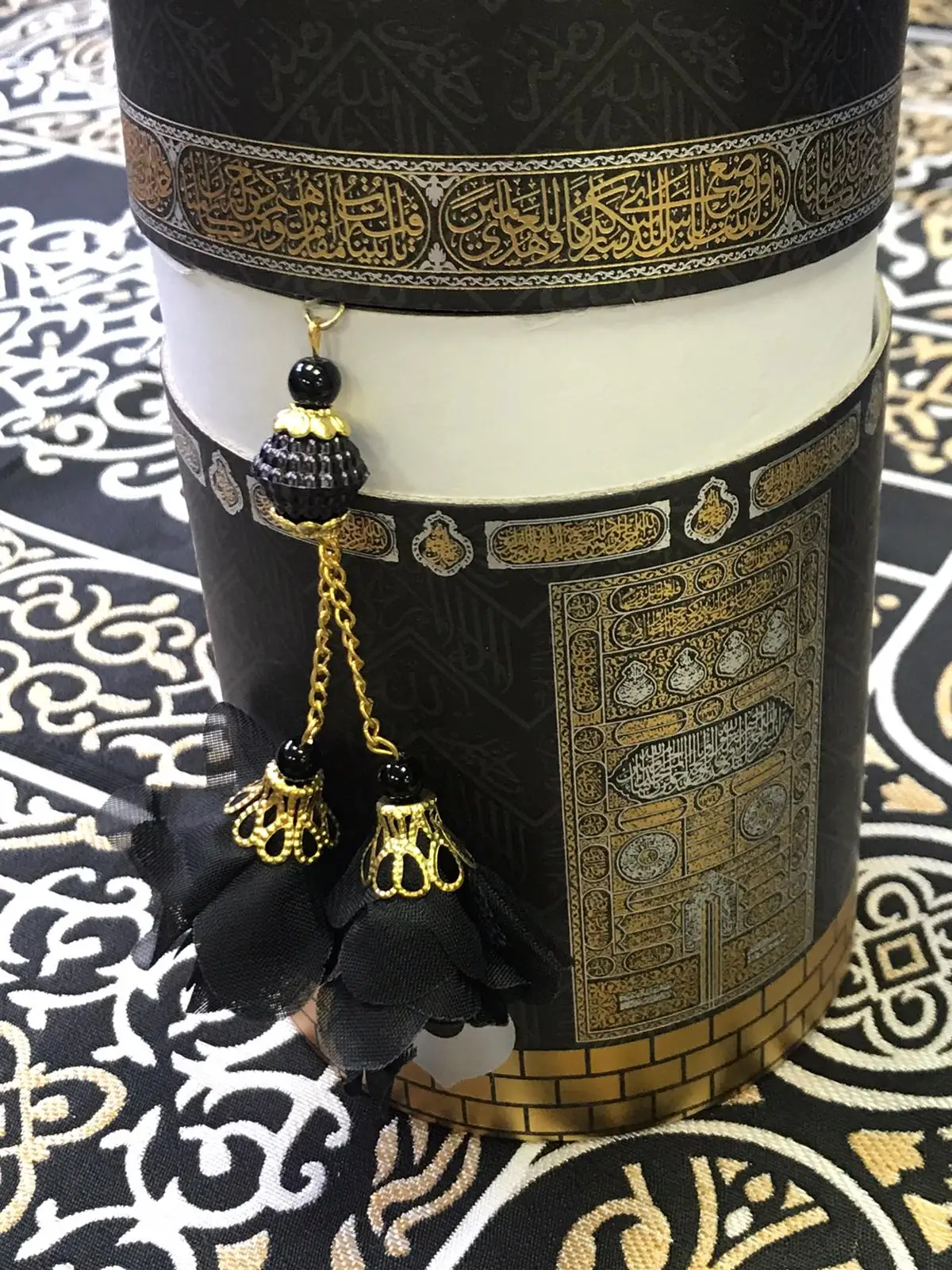 Chapelet en soie avec couleurs merveilleuses, Kaaba Priere Virus Box, Ensemble musulman Ramadan, Tapis de prière cylindrique, Cadeau