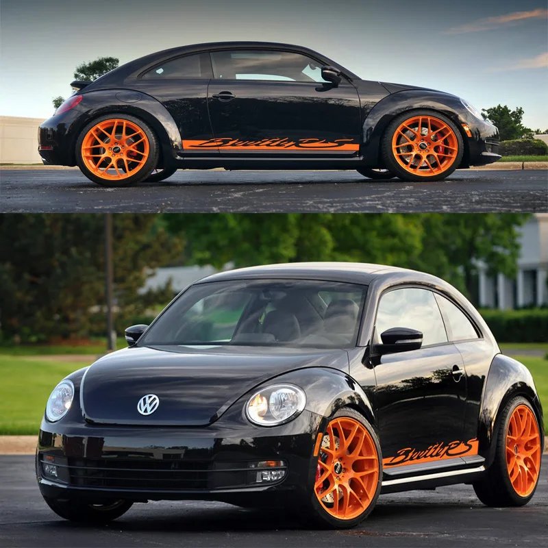 

2pcs Sport Orange Racing Body Door Sticker Side Waist Line Stripe Decal Vinyl Graphics Decoration for Volkswagen VW Beetle