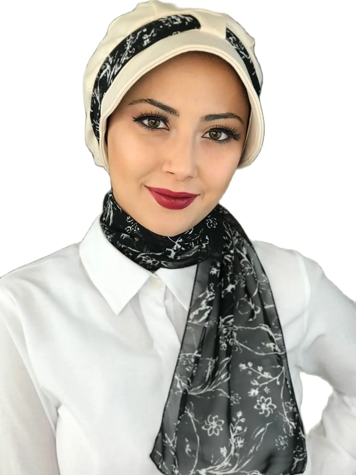 New Fashion 2023 Islamic 1headscarf Turban Women's Hat Seasonal Bonnet One-piece Foulard Cream Color Scarf Şapka Bone