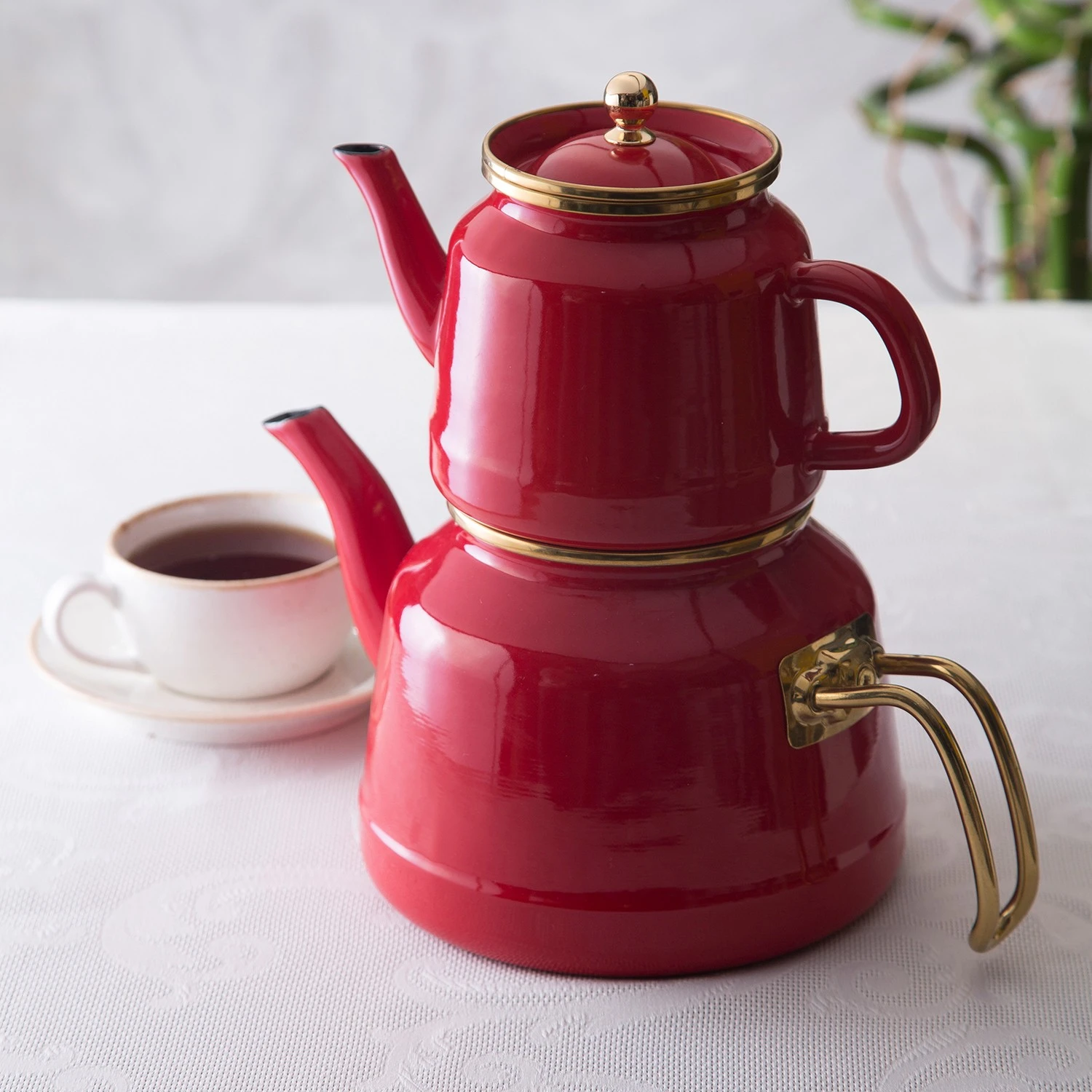 Emsan Troy Induction Based Enamel Material Teapot Set Red 1.1 2.5 L Ergonomic Handles Free Fast Shipping From Turkey