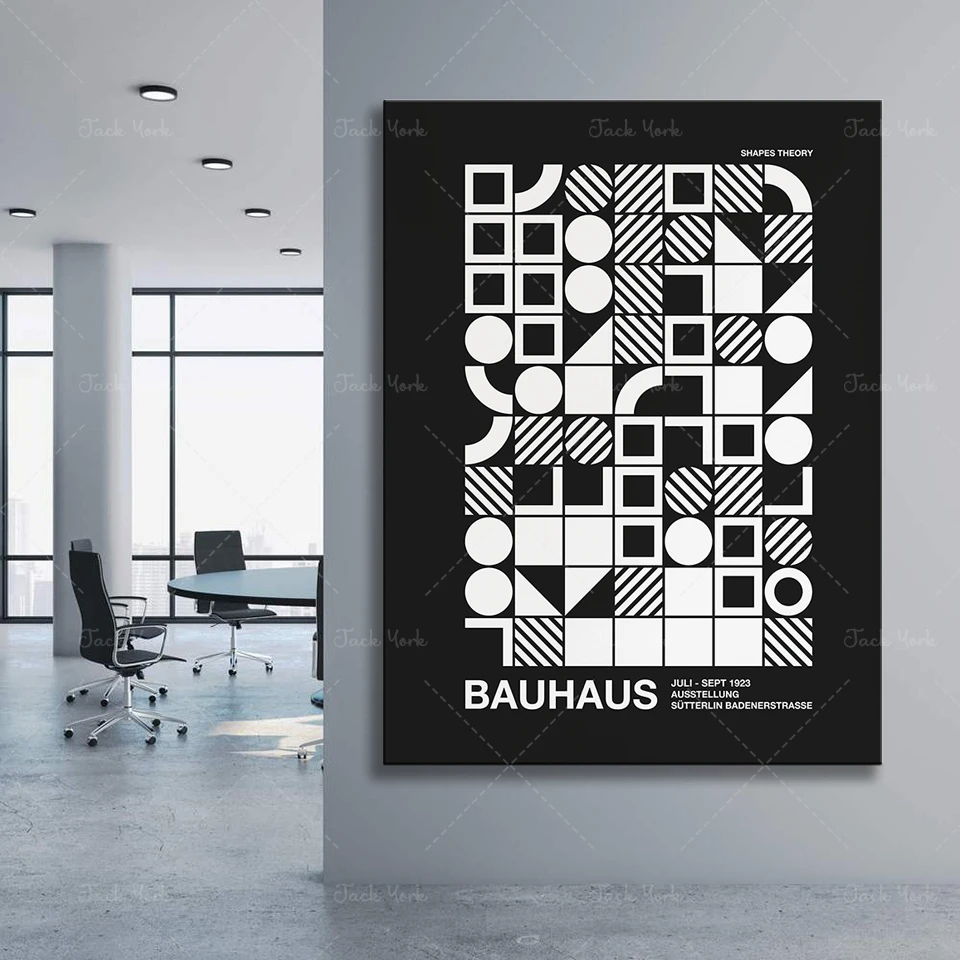 Bauhaus Black Shapes Print, Wall Poster, Minimal Exhibition print, Modern Monochrome Graphic Art, Home decor accessories,