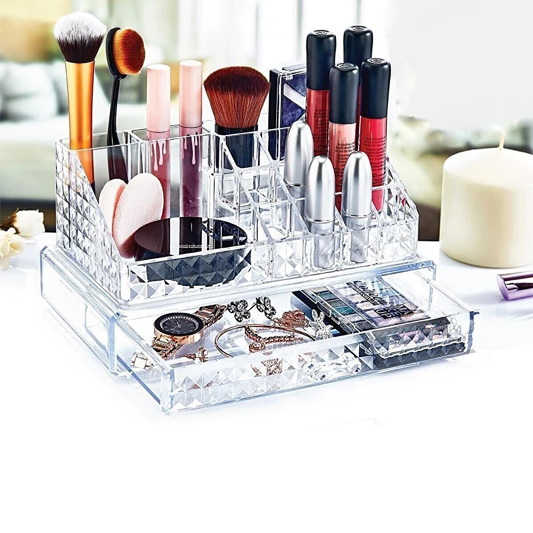 Quality Acrylic 2 Pieces With Drawers Makeup Cosmetic Organizer Storage Box Jewelry Accessory box Transparent Home Accessory Hom