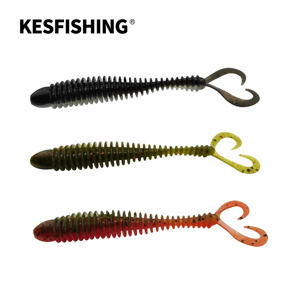 KESFISHING Ring Twin Tail 100mm Fishing Lures New Soft Silicone Bait For Big Catch Pike Bass Shrimp Smell