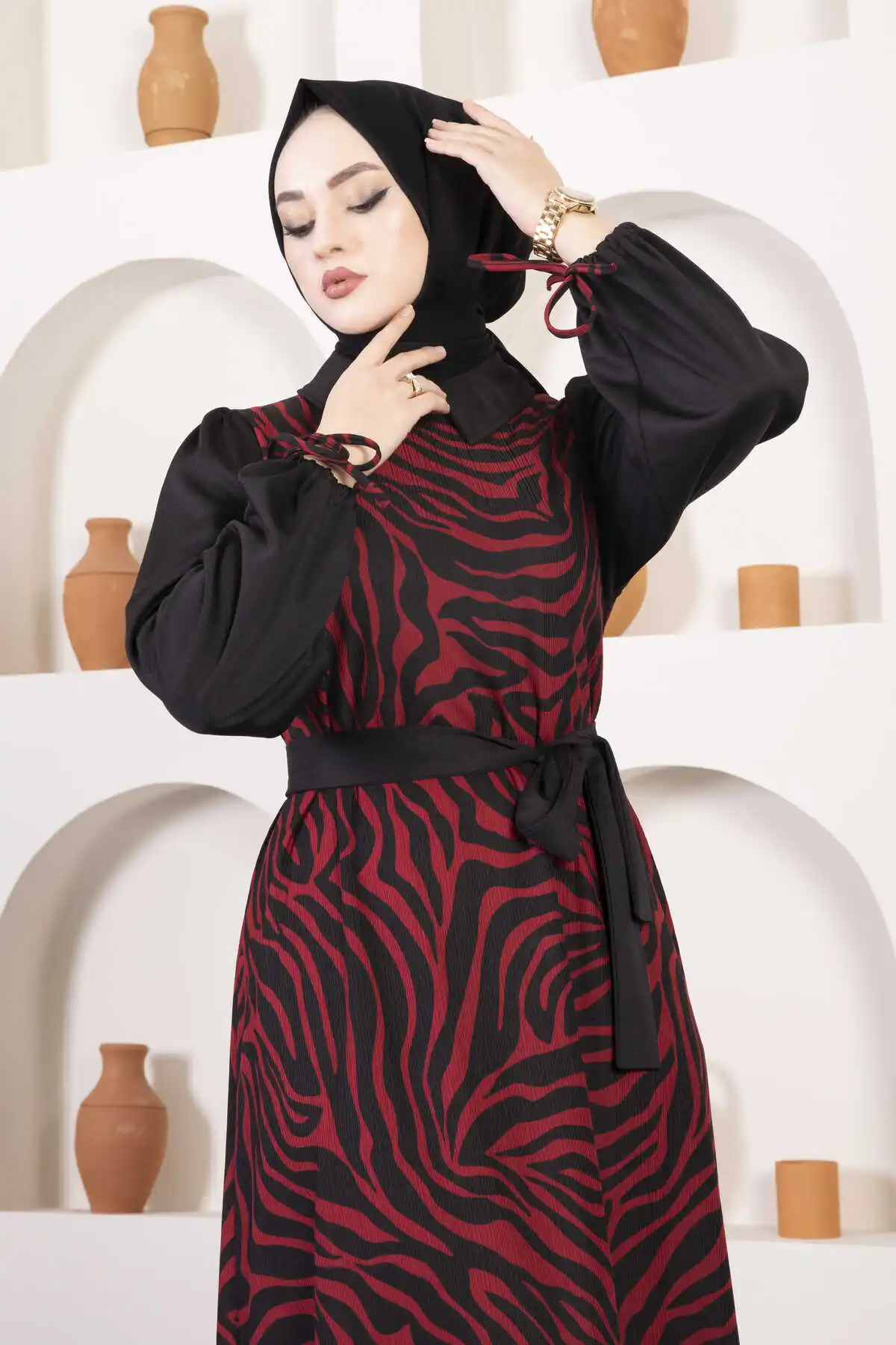 Women Zebra Patterned Dress Muslim Dress Women Luxury Kaftan Dubai Abaya Turkey Musulman African Hijab Longo Vestidos Modest