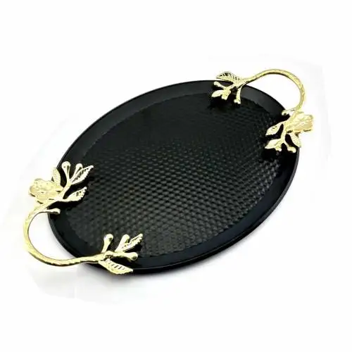 DOLBOVI Tattoo Pattern Design Oval Metal Tray With Handle 29x18cm tray set  tray serving  tray tea set tea tray tea table trays decorative  food tray gold tray trays mirror tray plateau glass tray serving board tea acc