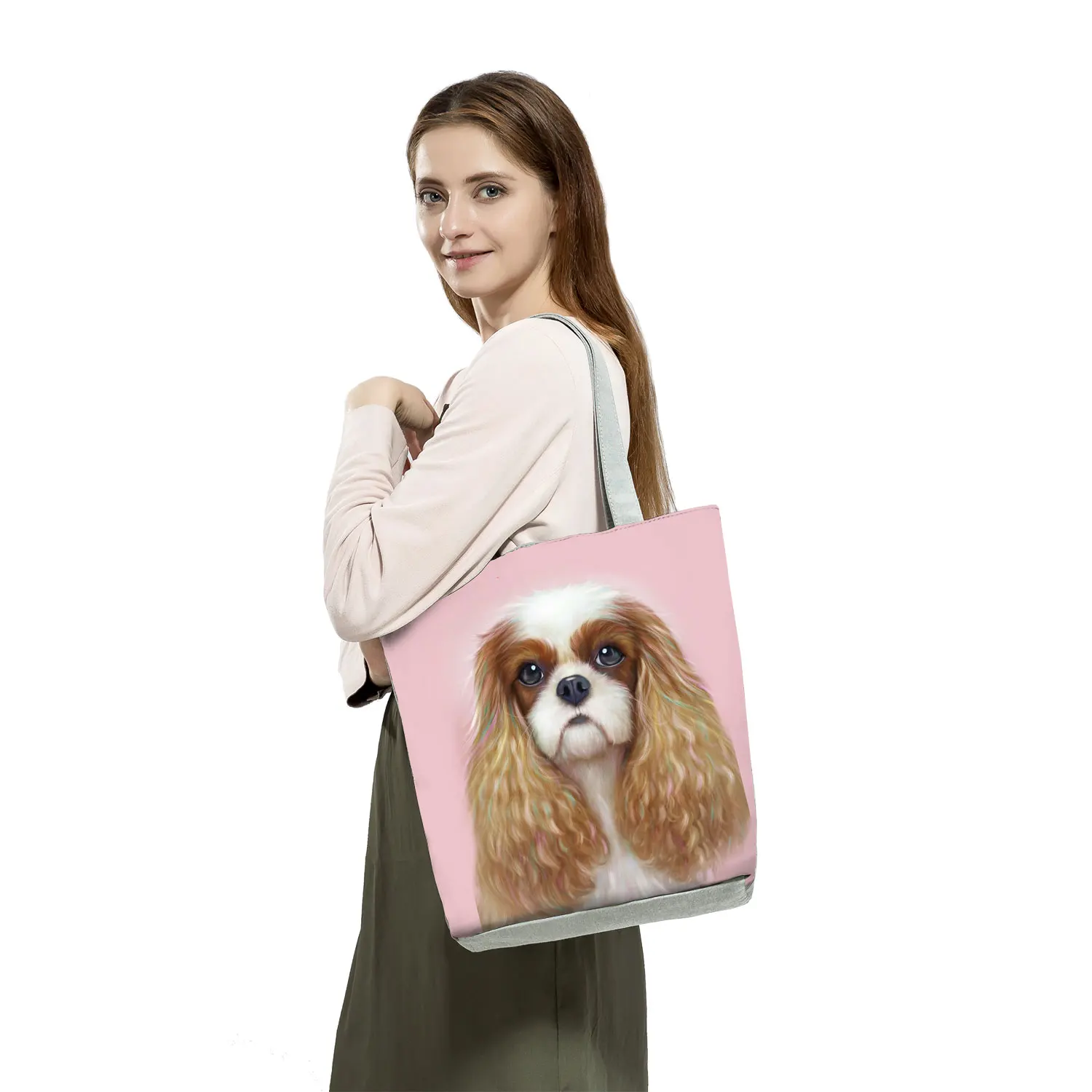 Charles Spaniel Dog Print Women Handbags Fashion Tote Shoulder Bags Large Capacity Shopping Bag Bolsa Feminina handles