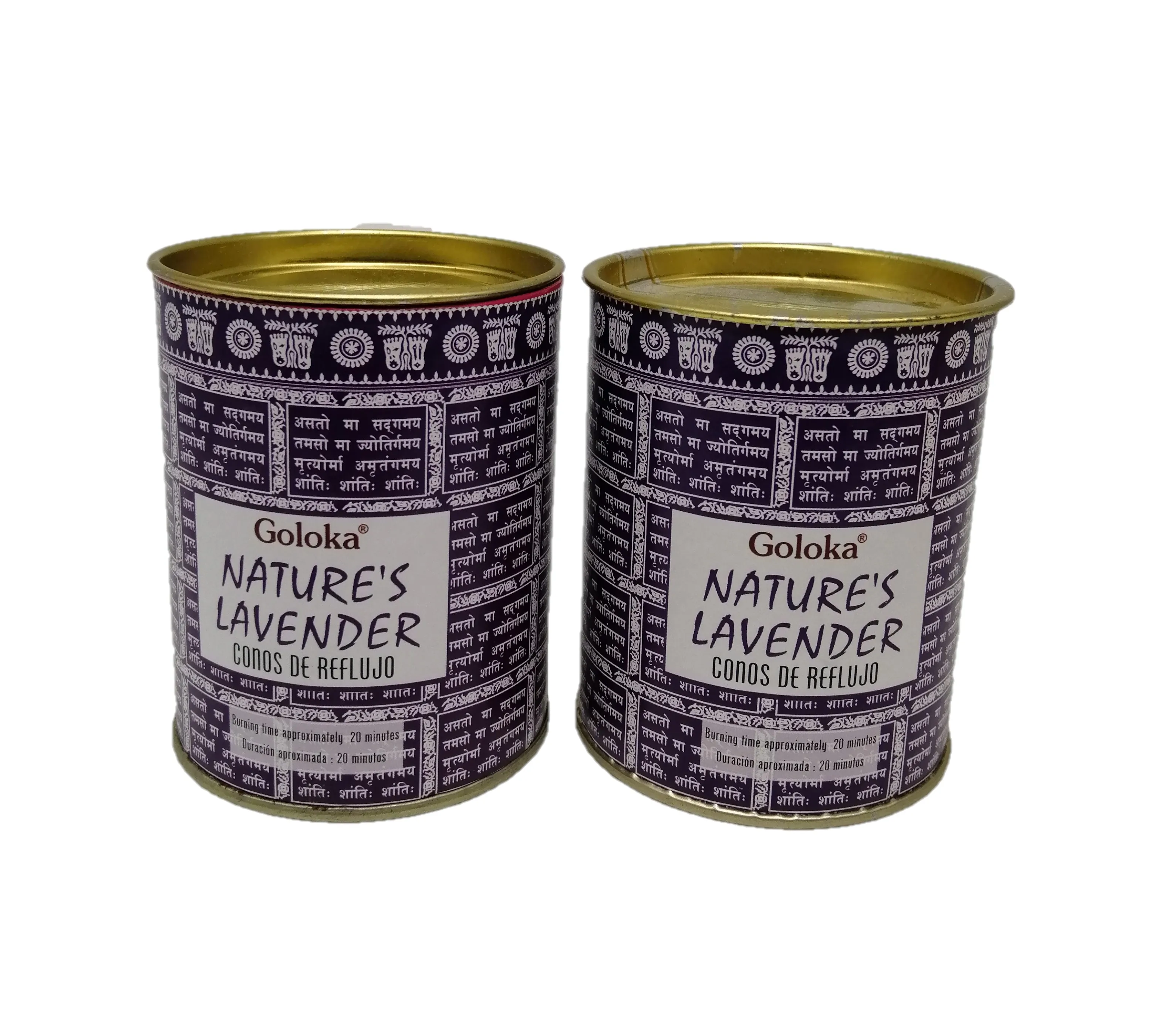 Reflux incense in cones two cans as the image scent of lavender to ambiance zones