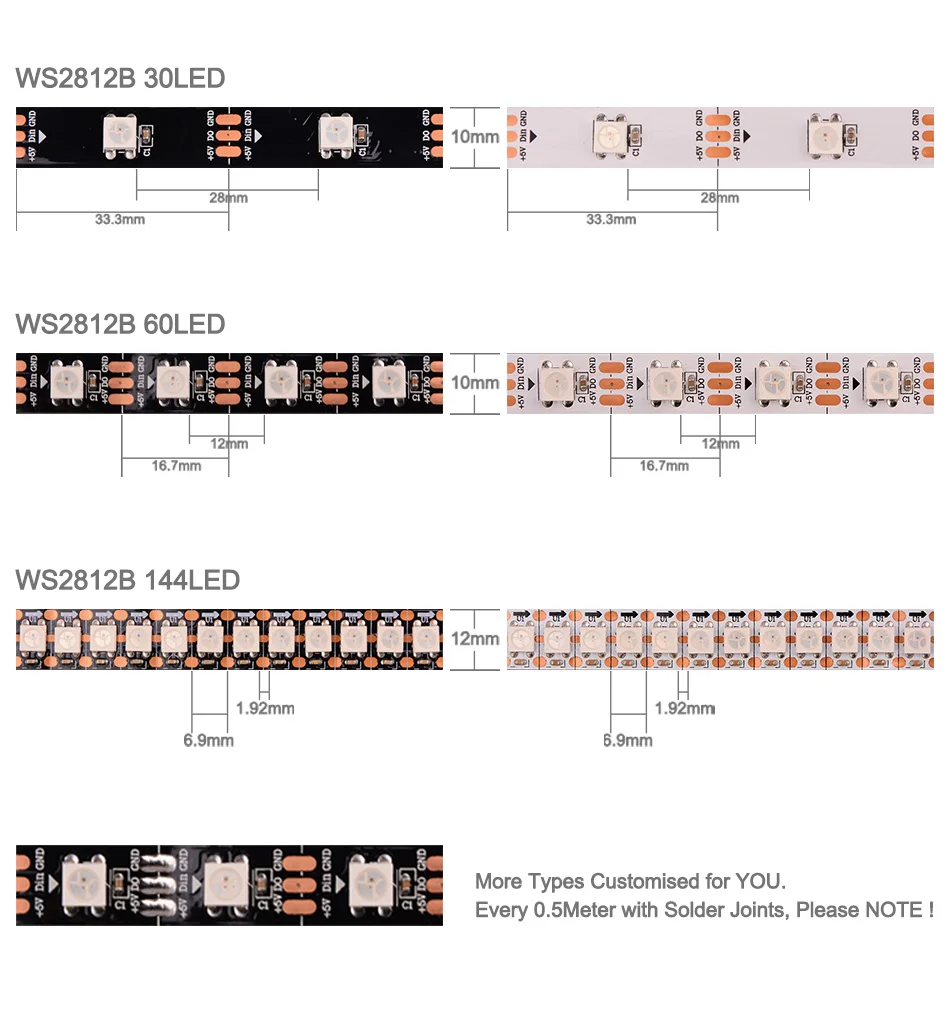 5V WS2812B RGB Smart Led Streifen Lichter WS2812 Individuell adressierbar 30/60/144LEDs/m Pixel Magic Tape Licht IP30 IP65 IP67 – Detail 3