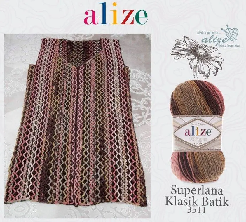 Alize Superlana Klasik Batik Wool Ball Hand Knitting Yarn, 100 grams 280 meters, Acrylic, Autumn / Winter Season, Crochet, Clothes, Sport, Cardigan,