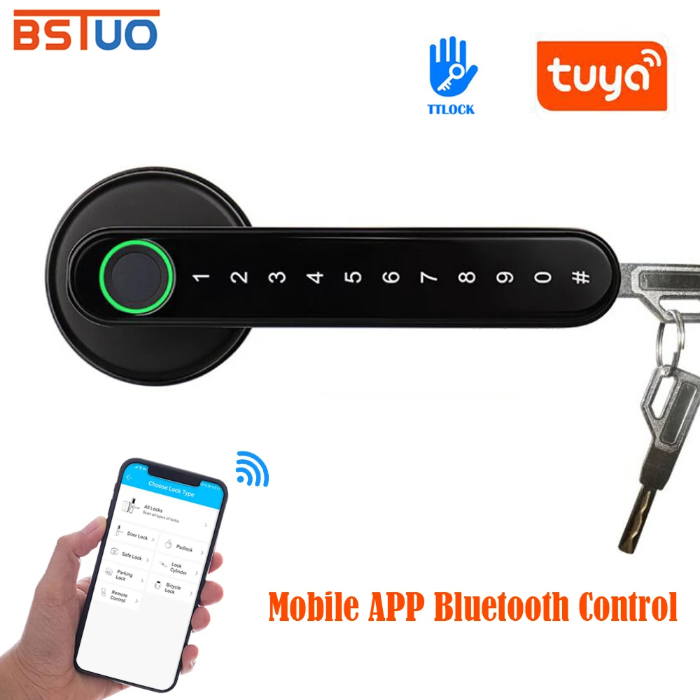 Tuya/TTLOCK Fingerprint Electronic Door Lock Smart Bluetooth Password Handle Lock APP Unlock Keyless Entry Support iOS/Android